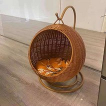 라탄 숨숨집 등나무 동물 강아지 캣 하우스 집 침대 둥지 반려 고양이 애완견, 대형, 브라운+매트