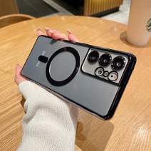 갤럭시 S21 울트라 휴대폰 쉘 마그네틱 Galaxy S21Ultra 보호 커버 전기 도금 투명 s22 + 고급 실리콘 모든 항목을 포함하는 낙하 방지, 삼성 갤럭시 S21 울트라, 01.Graphite Black