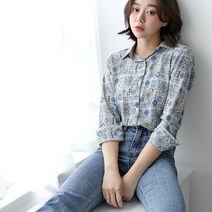 여자 에스닉 반다나 나염 레트로 블라우스