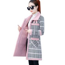 여성 봄 체크 자켓 코디 벨벳 모직 코트 코튼 미디 양털