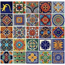 Color y Tradicion 25개의 멕시코 타일 10.2x10.2cm(4x4인치) 핸드페인팅 수백 피스 다양한 디자인161699