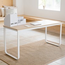 스틸프레임(라운드) 테이블/책상/식탁/서재 (1500x600) HW052, 프레임:화이트|상판:파인