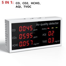 5-In-1 공기 품질 모니터 가정용 대기 질 감지기 오염 테스터 CO/CO2/HCHO/AQI/TVOC 일산화탄소 센서 CO2 미터, [01] 5-In-1, 01 5-In-1