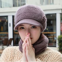 방한/보온 챙 니트캡 예쁜 꽃 중년 여성 겨울 방한 털 모자