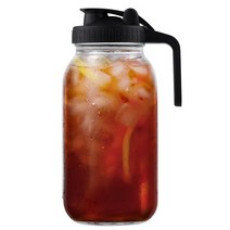 뚜껑이 있는 유리 피처 - 가 1.9L(2쿼트) 메이슨 병 피처 1.9L(64온스) 넓은 입구 누출 방지 저그 야외용 썬티 아이스 티 물 커피 주스 우유 및 음료 (그레, 32 oz (set of 2), Gray