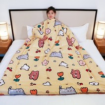 온열침낭 항온 침낭 성인 두꺼운방한 타입학생 브레이크타임 이불겸용 발차기방지이불 매직기기, C03-180220여름얇은스타일 일체, T19-기쁨 고양이 털갈이