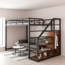 벙커 침대 철제 프레임 계단형 이층 침대 3colors 인테리어 공간활용 베드, [B]직사각형 타입 블랙