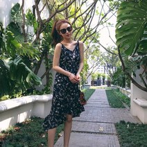 어깨끈원피스 여름 네이비 블랙민소매 여행원피스