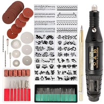 Toolly 108피스 조각 도구 키트 다기능 전기 유선 마이크로 조각사 에칭 펜 DIY 회전 주얼리 유리 목재 스틸 세라믹 플라스틱