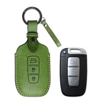 [에첼소] 현대 기아 가죽 스마트키케이스 자동차키홀더, 미니스트랩 - 있음(각인 안함), HK-01(기아 신형로고), 빈티지 애플그린