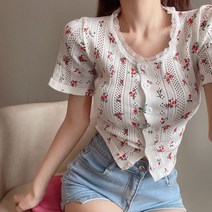 메이킹유 반팔 라운드넥 크롭 플라워 슬림핏 캐주얼 2826에리나티