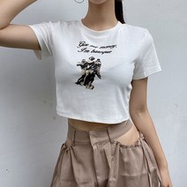 블링태그 엔젤 바로크 반팔 기본 화이트 블랙 크롭 반팔 유니크 티셔츠
