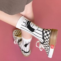 핑크비올라 카툰 일러스트 만화 감성 발목 패션 면 양말