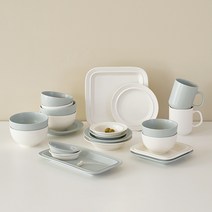 르난세 몽드 4인 식기세트 22P 3color / 커플세트 기획, 파우더블루+크림화이트