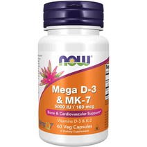 나우푸드 미국직배송 비타민D3 5000 IU k2 180mcg 60캡슐 정품, 60정, 1개