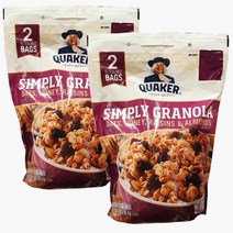 퀘이커 그래놀라 978g x 2팩 QUAKER 그라놀라 시리얼 귀리 아몬드 건포도 (손소독젤2ml 증정), 978gx2팩
