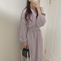 해외직구 원피스 청순 여신 꾸안꾸 플리츠 봄 가을 퍼플 드레스 연예인 사복 패션 재벌룩 여친 데이트