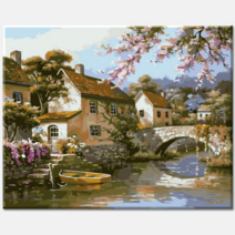 모모픽스페인팅 다리위의 자전거 카페거리 봄날 정원 드림하우스 봄날 정원 40x50cm DIY명화그리기 그림그리기, J47 고즈넉한 오후