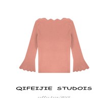 이너 니트 초 가을 슬림 여성 블랙 오픈숄더 쇄골 티셔츠 9부 나팔 소매 저고리 1863035569