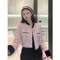 노카라트위드자켓 핑크크롭트위드자켓 스팽글 트위드 자켓 여성용 디자이너 패션 봄 2023