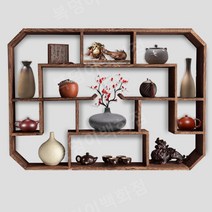우드 찻잔 진열장 컵장식장 벽걸이 장식수납 다기, 탄화색 100x15x75 깊이 15