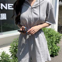 [바보사랑] 여성 데일리 점프수트 슈트 팬츠 라벨 후드 반바지