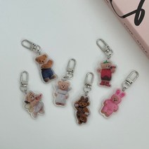 인기폭발 귀여운 가방고리 가방키링 아이팟키링 핸드폰키링 곰돌이 테디베어 아크릴 프린팅 실버 열쇠고리, 딸기