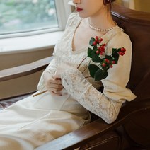 중세시대드레스 왈츠 원피스 서양 귀족 드레스 19세기 원래 봄 빈티지 코트 V 넥 새틴