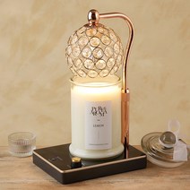 크리스탈 비주 타이머 캔들 워머 타이머 높이 불빛조절 일체형 + 소이캔들 750g세트, 레몬750g, 비주_로즈골드블랙(타이머)