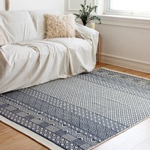 [더얀 카페트] 에스닉-네이비 인도산 빈티지 스톤워싱 면 러그/카페트 (160x230cm)