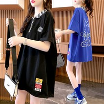 스타일아유 여성 여름 오버핏 면 버튼 체크 등짝 프린팅 데일리 티셔츠 루즈핏 반팔 티셔츠