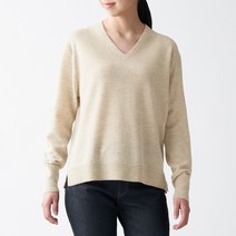무인양품 MUJI 여성 야크 혼방 울 V넥 와이드 스웨터 BAC21A0A