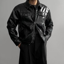 남자 트러커 투웨이지퍼 유광 레더 가죽 자켓