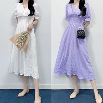 매일리룩 브이넥 콩단추 스모크 밴딩 프릴 소매 샤랄라 원피스