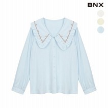 BNX 여성 와이드 프릴 자수 카라 블라우스
