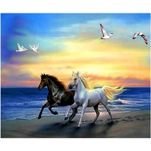 풍경 말 재물운 사무실 현관 행운 인테리어 그림 대형 보석십자수 재료, 60x50cm