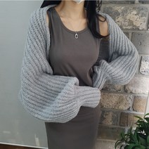 상상그이상 여성용 국내제작 포근한 촉감좋은 숄 퍼프소매 볼레로 크롭 니트 가디건