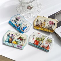 세라믹 허브 올리브 일러스트 타일 논슬립 코르크 양손 냄비받침 4종, C