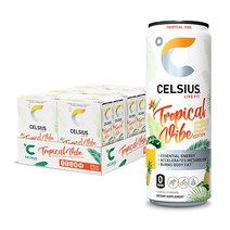 CELSIUS 스파클링 트로피컬 바이브 기능성 에센셜 에너지 드링크 12 Fl Oz24팩, [02] 12 Fl Oz(4개들이 팩), [02] 스파클링 오렌지