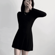 반인찌 단추 포인트 쫀쫀 골지 미니 원피스-3color