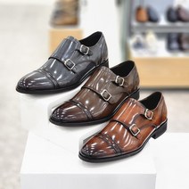 탠디 M417Q019 남성 3cm 소가죽 연브라운 빗살 패턴 더블 몽크스트랩 구두