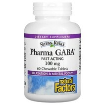 Natural Factors 스트레스 완화 Pharma GABA 100mg 츄어블 60정, 1팩