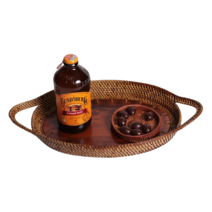 생활의향기 라탄 손잡이 우드트레이 오발 타원형 마호가니 원목 나무 쟁반 2종 37cm, S(스몰 37cm)