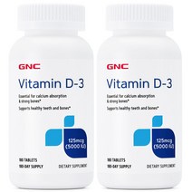 GNC VITAMIN D-3 5000 IU 180 TABLETS 비타민D3 180정 2개, 2병, 180개