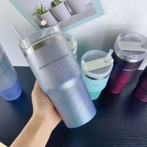 1+1 스타벅스텀블러 스탠리 스벅 뚜껑 파스텔 핑크 보틀 리유저블 여친 선물, 501-600ml, 그라디언트 실버