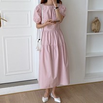 스타일아유 여성 시원한 반팔 볼륨 퍼프소매 셔링 여름 롱 캉캉 원피스 데일리룩 바캉스룩 리조트룩