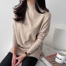 다미로그 여성용 루즈핏 반목 니트 반폴라 니트티