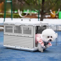 접이보관 켄넬 고양이 강아지 케이지 이동장 대중교통, 피치/화이트 대형 20kg