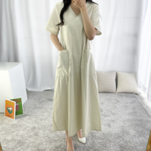 포미데이 브이넥 빅포켓 반팔 롱원피스