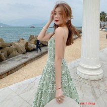 자수 등이없는 해변 드레스 해변 휴가 드레스 꽃 비치 드레스